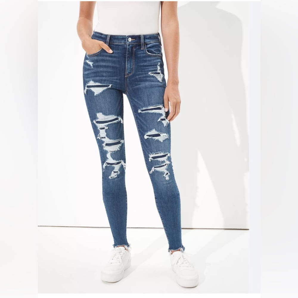 American Eagle cozy next level stretch high rise jegging Ripped Patched 6 short